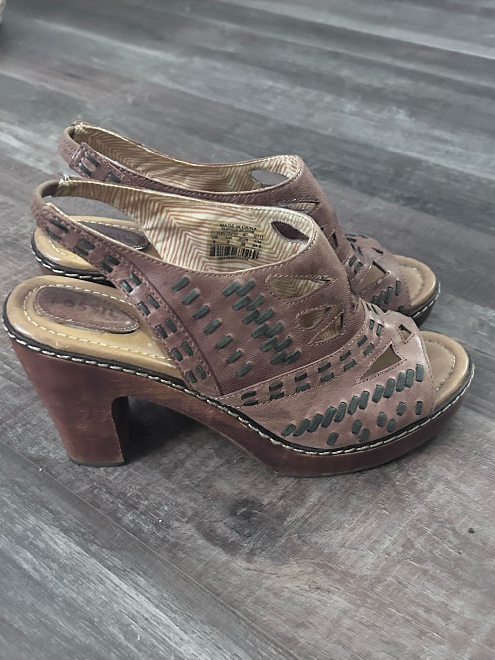 Fossil Peep Toe Block Heeled Wood Platform Shoes Size 8